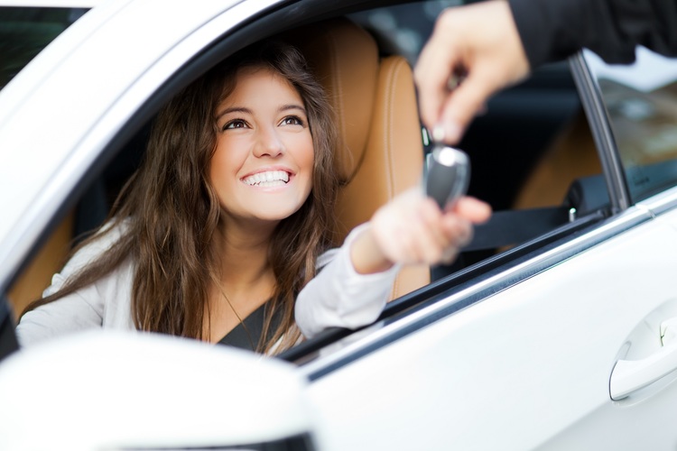 Woman in New Car