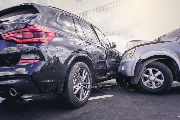 Two cars in a collision